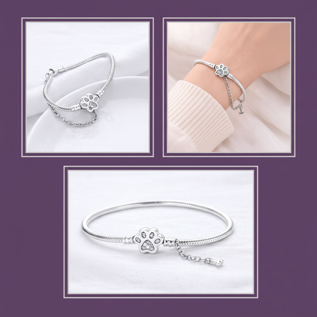 'Eternal PawPrint Memory' Charm Bracelet / 925 Sterling Silver