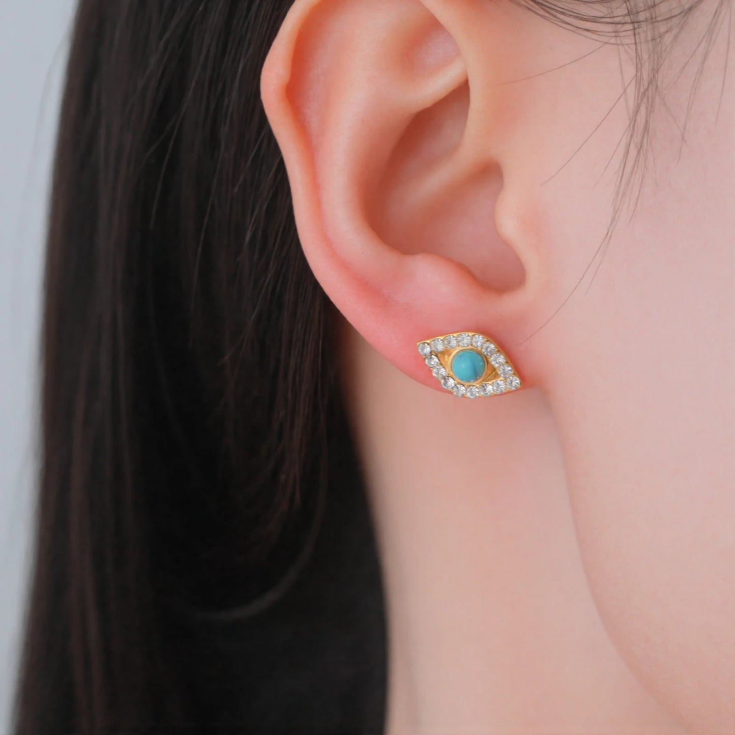 'Divine Protection' Evil Eye Earrings with Turquoise and Cubic Zirconia stones / Stainless Steel