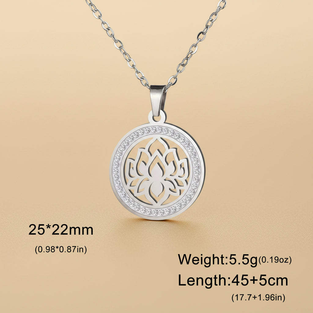 'Lotus Serenity' Lotus Flower Necklace with Cubic Zirconia / Stainless Steel