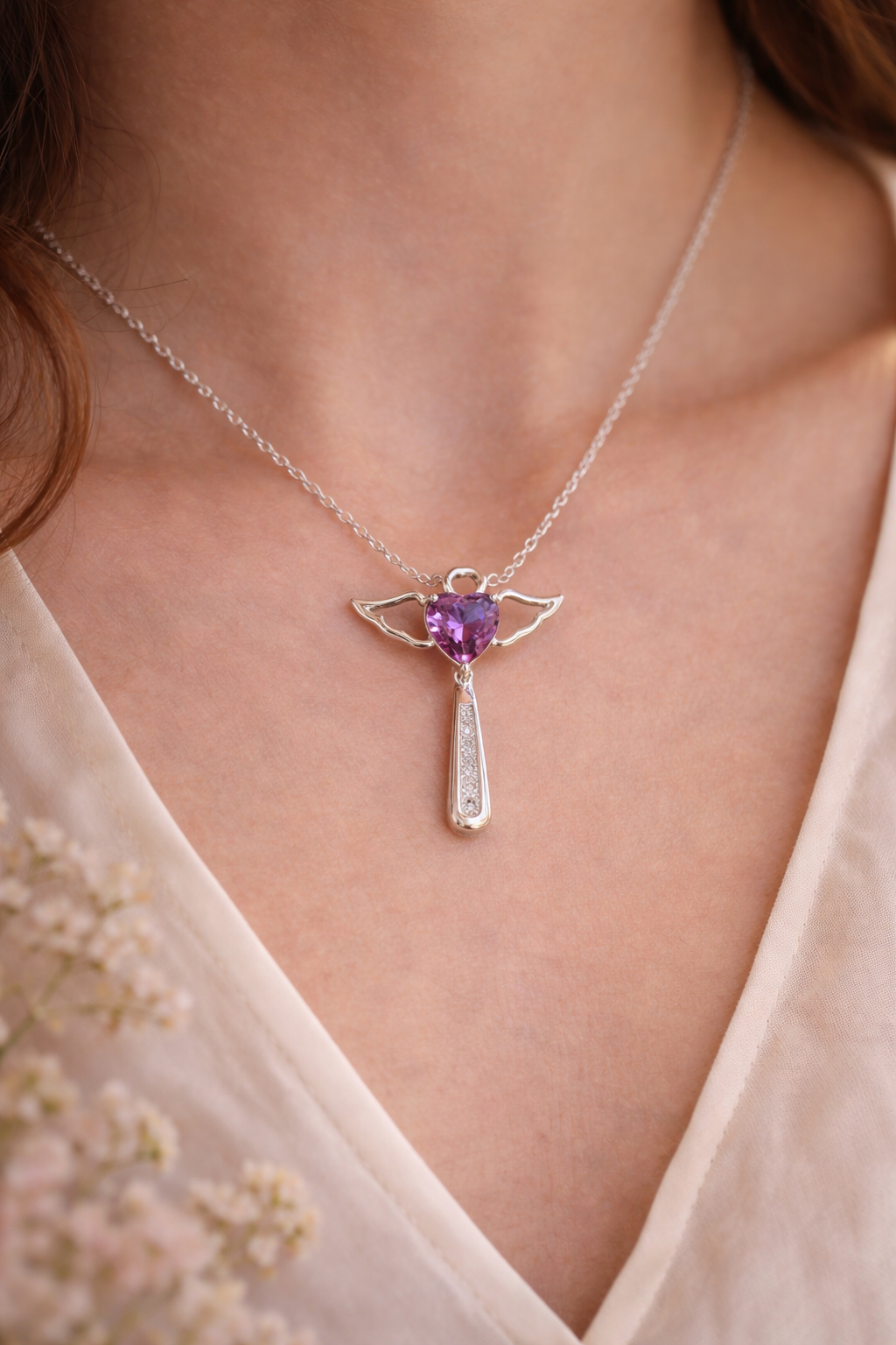 'The Angelic Protection' Heart Necklace / 925 Sterling Silver