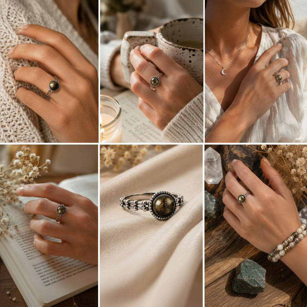 Golden Guardian Ring / Sterling Silver / Golden Obsidian