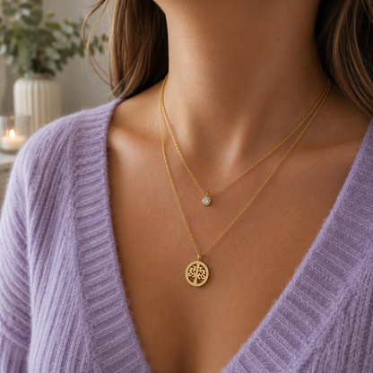 Golden Roots Necklace / Stainless Steel Gold Plated / Cubic Zirconia