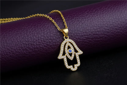 'Divine Light' Hamsa Necklace / White Gold Plated