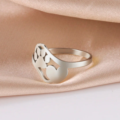 'Forever in my Heart' Paw and Heart Ring / Stainless Steel
