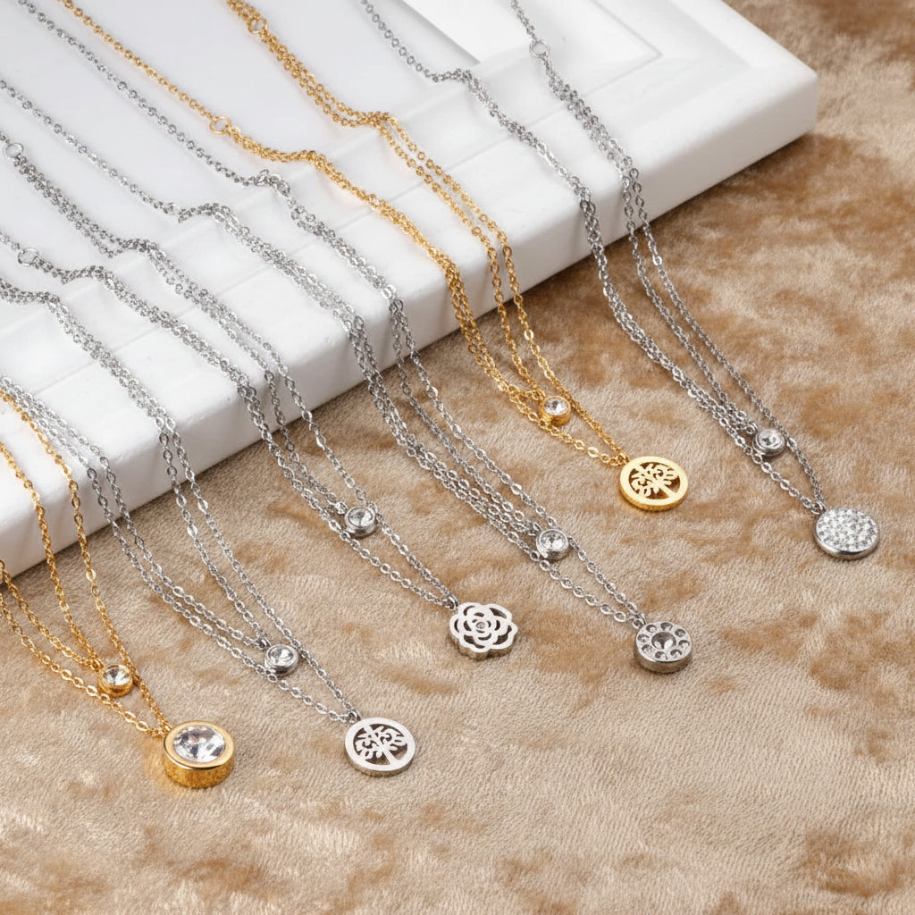 Golden Roots Necklace / Stainless Steel Gold Plated / Cubic Zirconia