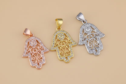 'Divine Light' Hamsa Necklace / White Gold Plated