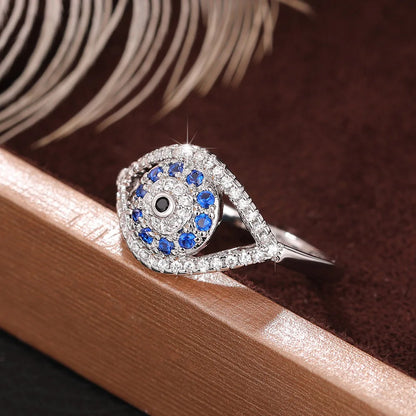 Eye of Protection Ring / Sterling Silver / Blue Zirconia