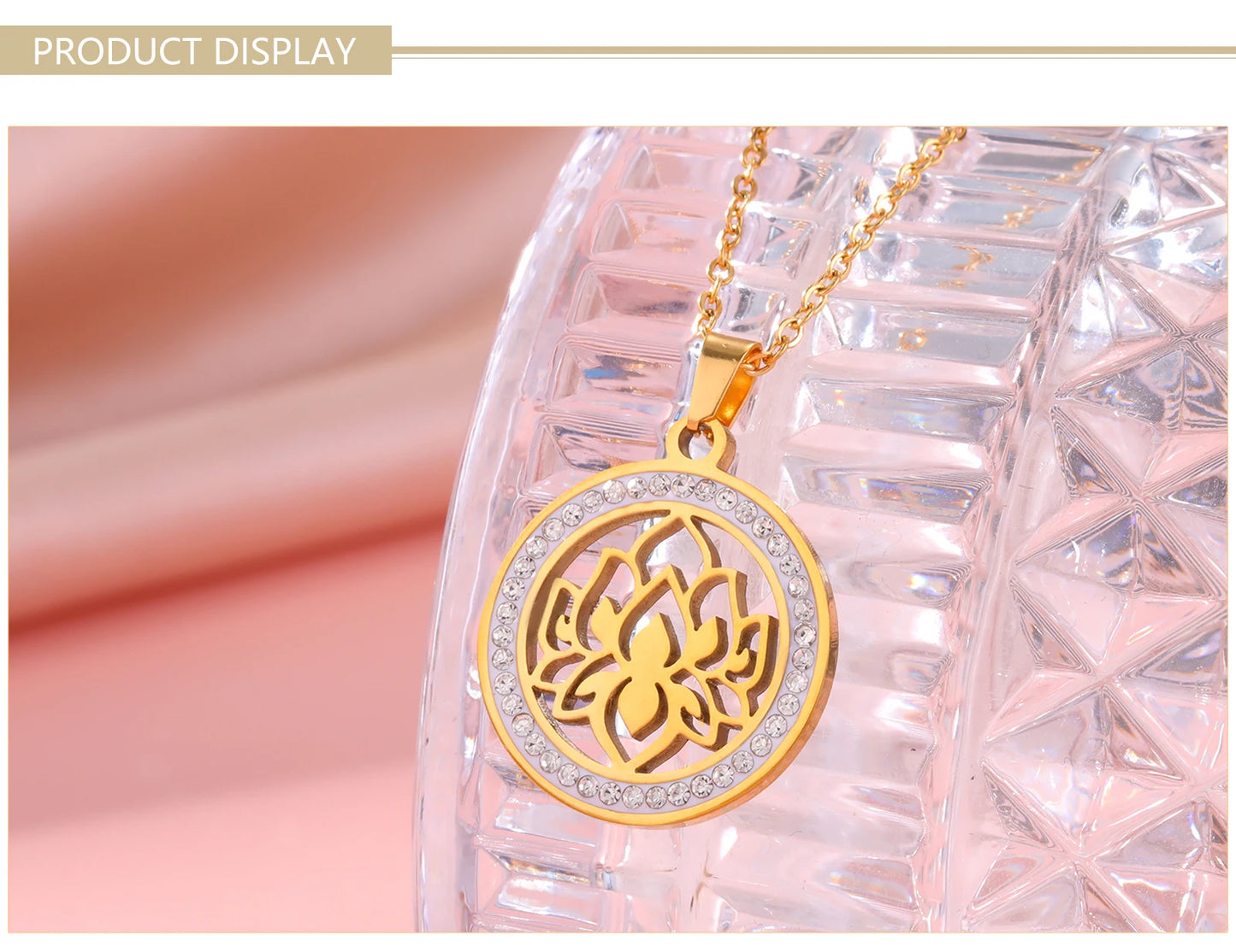 'Lotus Serenity' Lotus Flower Necklace with Cubic Zirconia / Stainless Steel