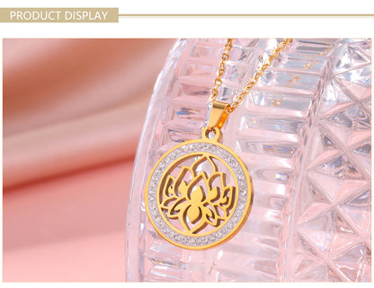 'Lotus Serenity' Lotus Flower Necklace with Cubic Zirconia / Stainless Steel