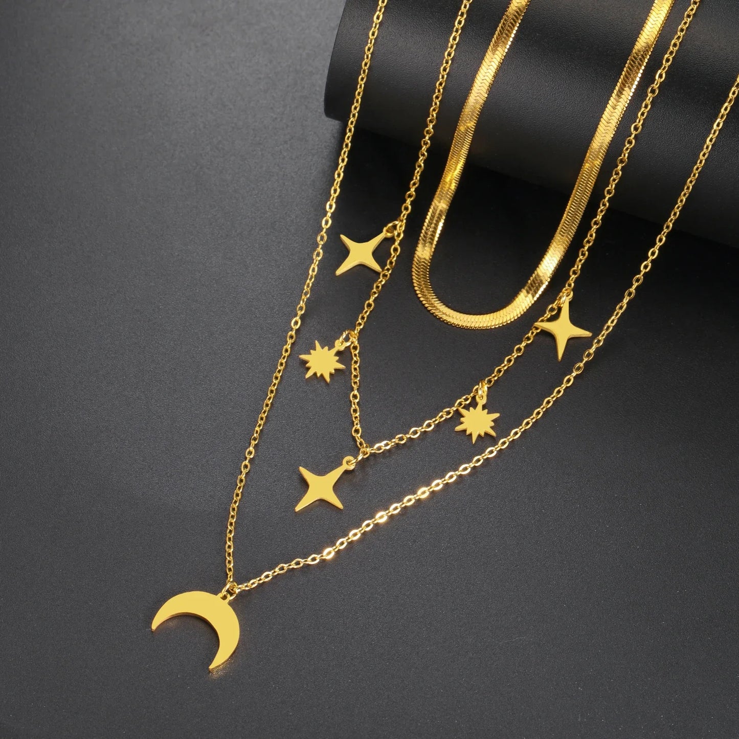 'Celestial Alignment' Layered Necklace / Stainless Steel