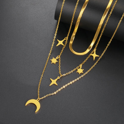 'Celestial Alignment' Layered Necklace / Stainless Steel