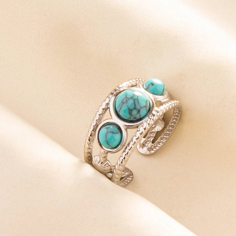 'The Spirit of Serenity' Adjustable Ring / Stainless Steel with Turquoise
