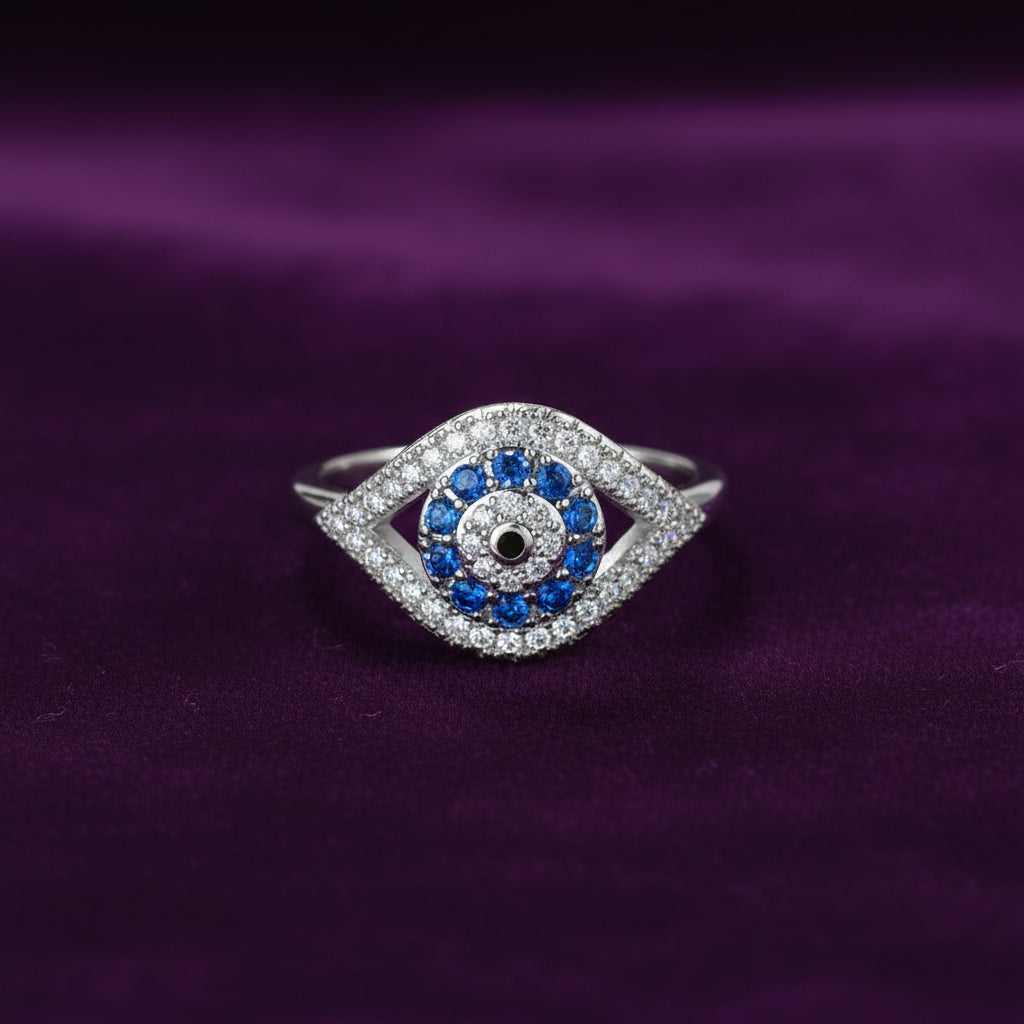 Eye of Protection Ring / Sterling Silver / Blue Zirconia