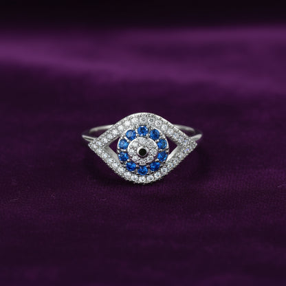Eye of Protection Ring / Sterling Silver / Blue Zirconia