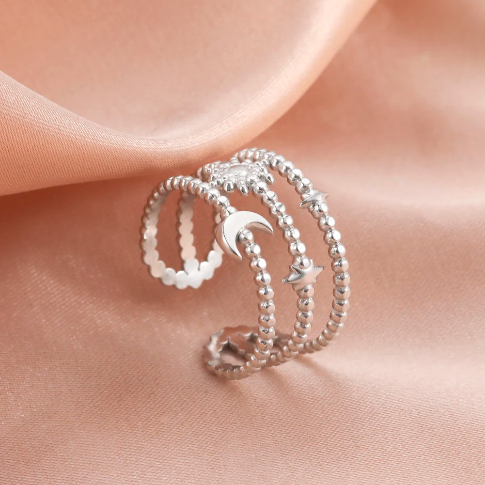 'Celestial Harmony' Adjustable Ring / Stainless Steel
