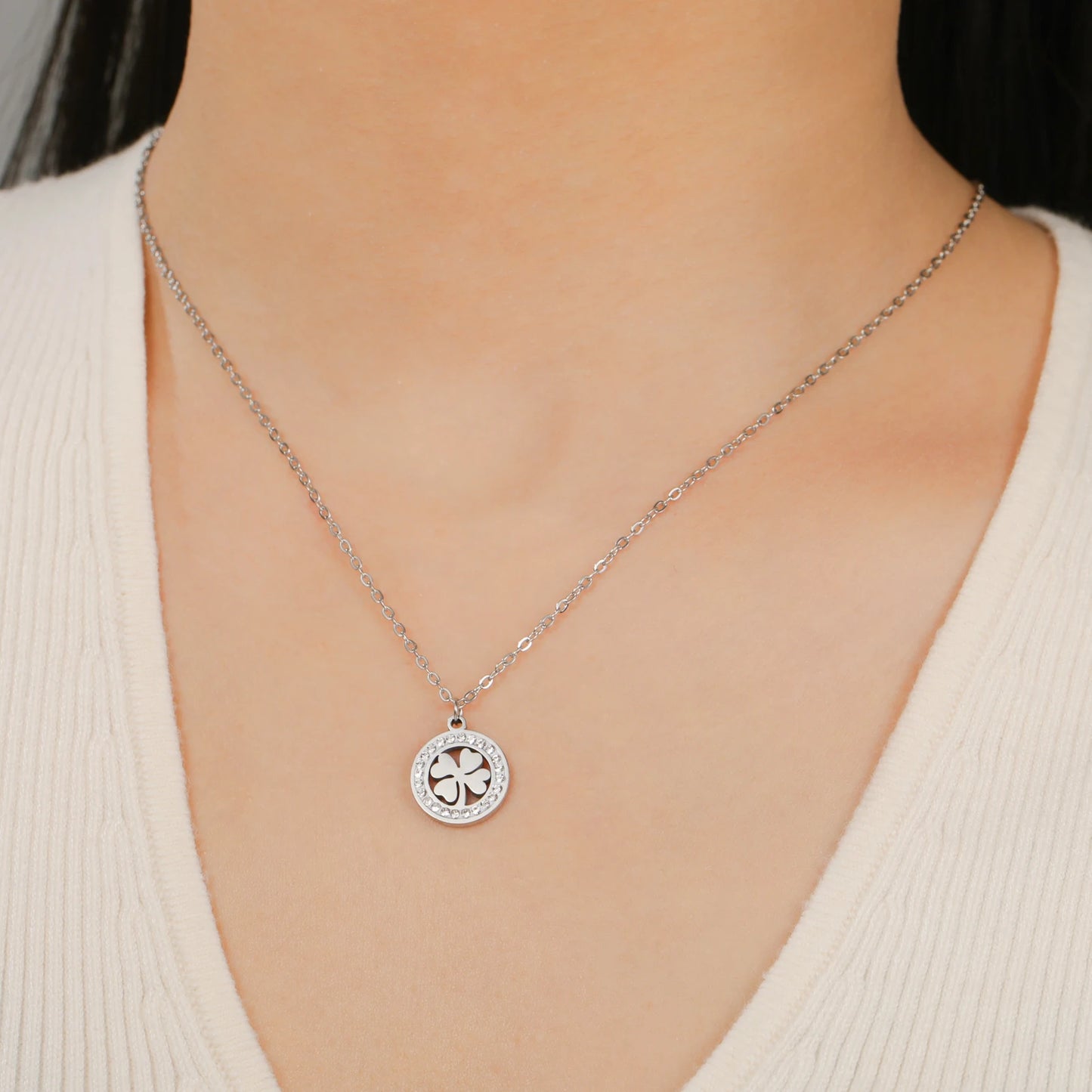 'The Sacred Luck' Four Leaf Clover Necklace / Stainless Steel