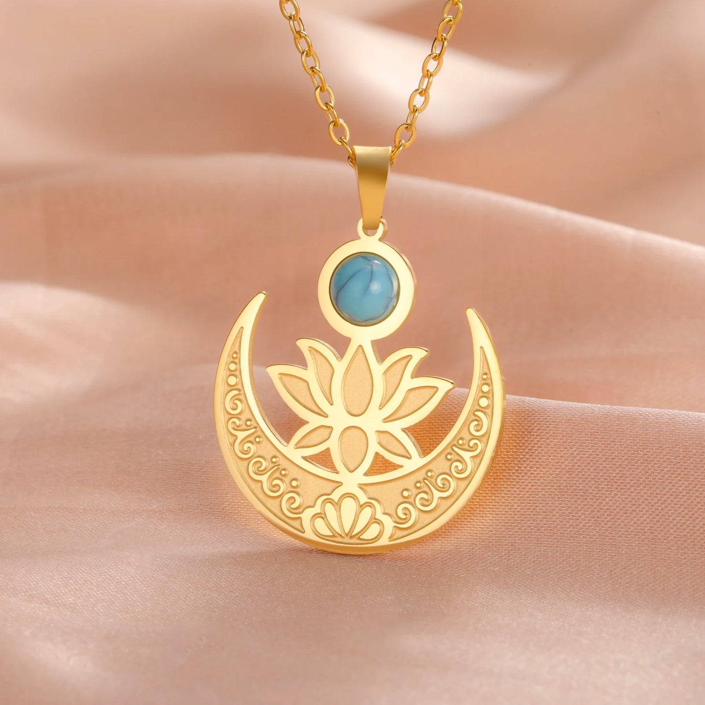 'Lotus Serenity Moon' Pendant / Stainless Steel