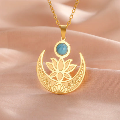 'Lotus Serenity Moon' Pendant / Stainless Steel