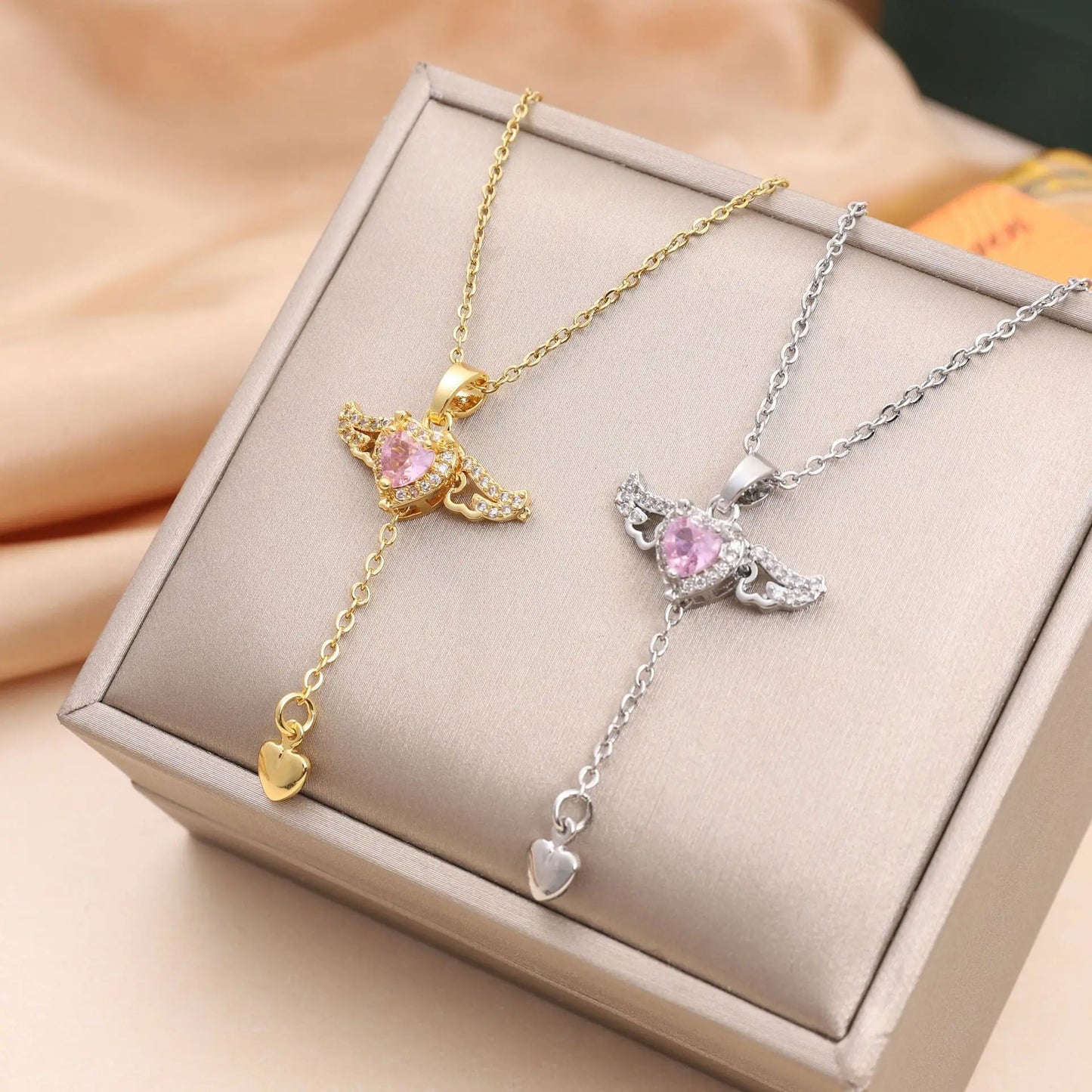 'Divine Love' Angel Wing Necklace / Stainless Steel with Zirconia