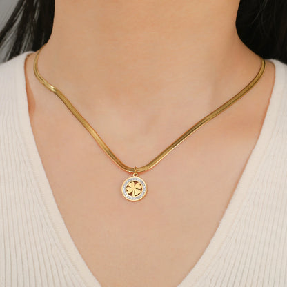 'The Sacred Luck' Four Leaf Clover Necklace / Stainless Steel