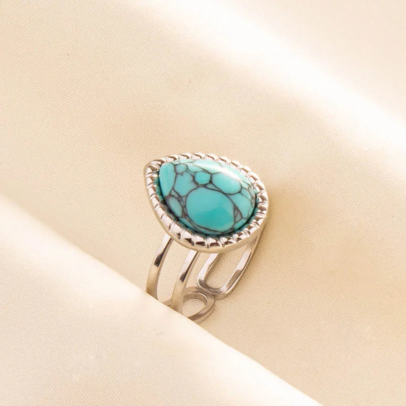 'The Spirit of Serenity' Adjustable Ring / Stainless Steel with Turquoise