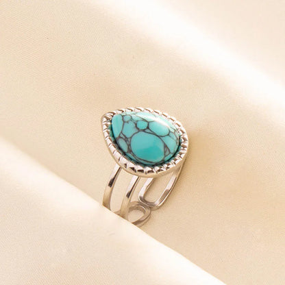 'The Spirit of Serenity' Adjustable Ring / Stainless Steel with Turquoise