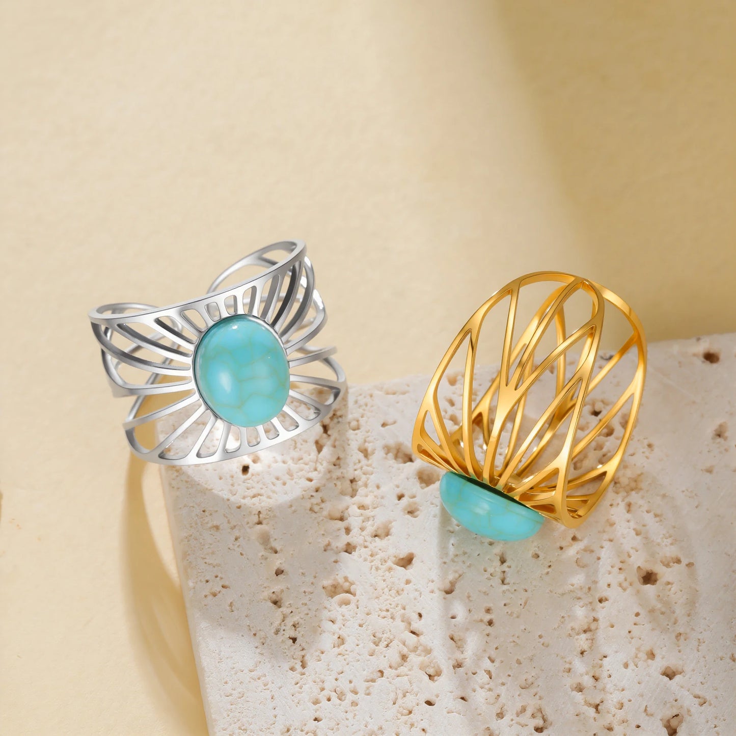 'The Guiding Light' Adjustable Ring / Stainless Steel with Turquoise