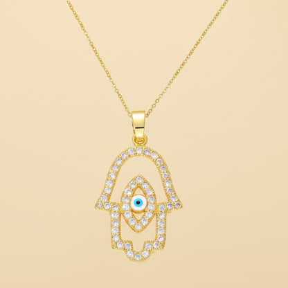 'Divine Light' Hamsa Necklace / White Gold Plated