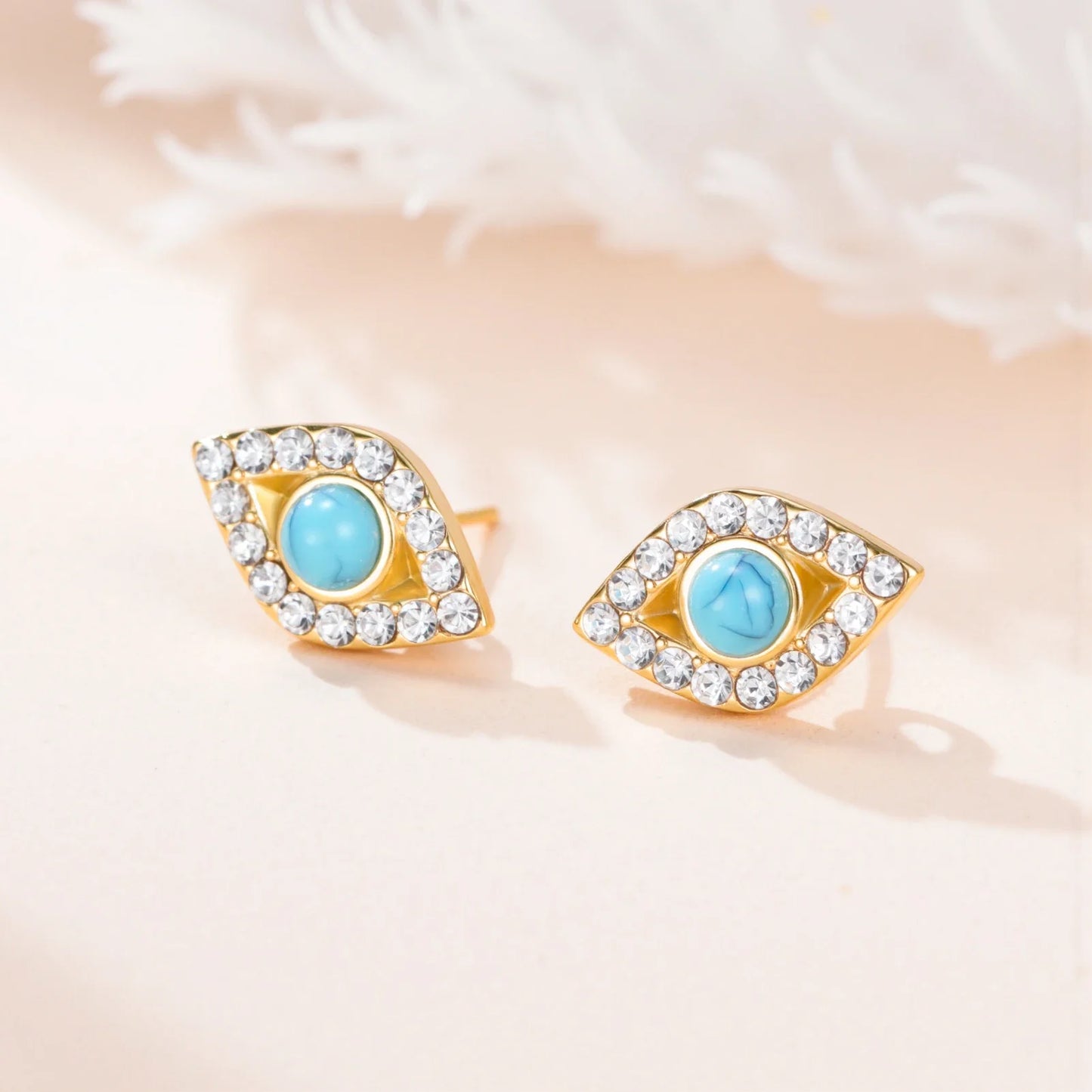 'Divine Protection' Evil Eye Earrings with Turquoise and Cubic Zirconia stones / Stainless Steel
