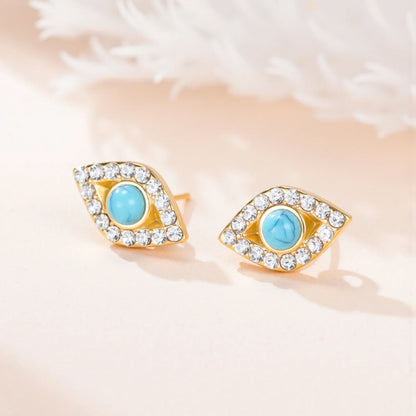 'Divine Protection' Evil Eye Earrings with Turquoise and Cubic Zirconia stones / Stainless Steel