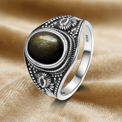 Golden Guardian Ring / Sterling Silver / Golden Obsidian