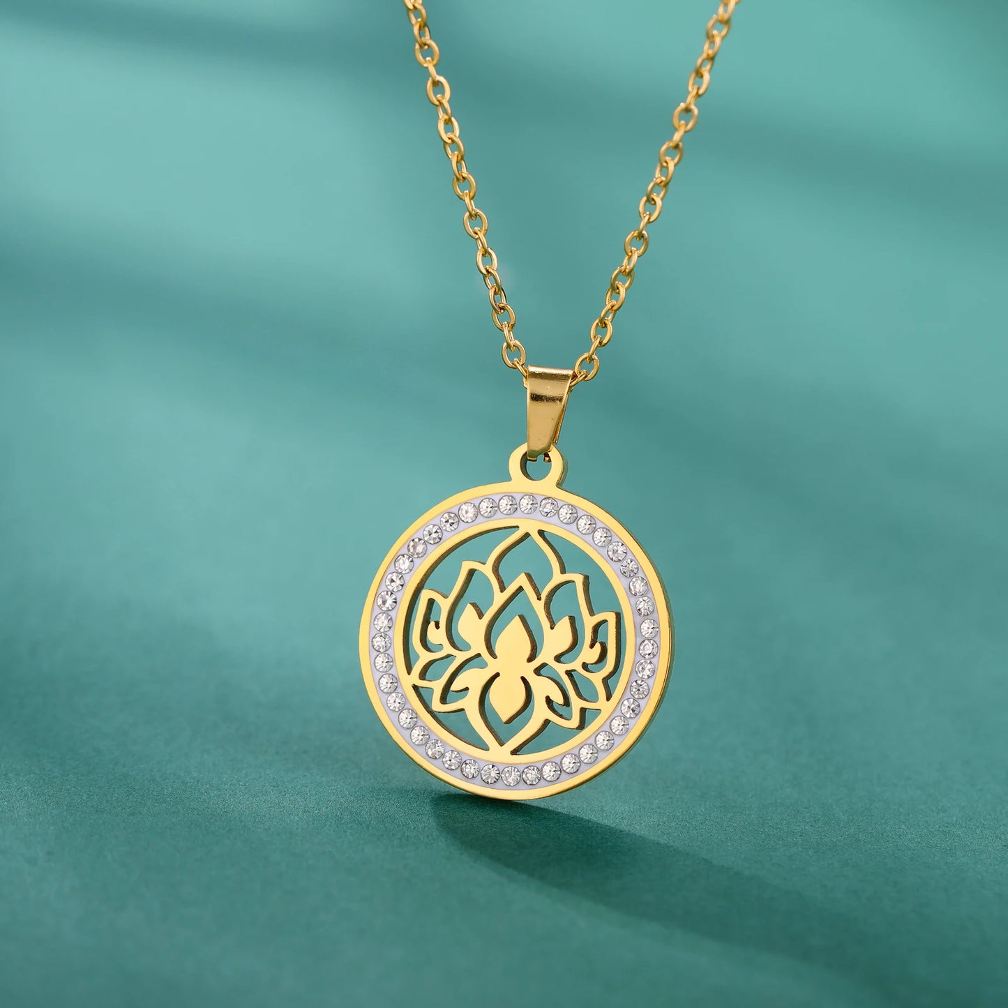 'Lotus Serenity' Lotus Flower Necklace with Cubic Zirconia / Stainless Steel
