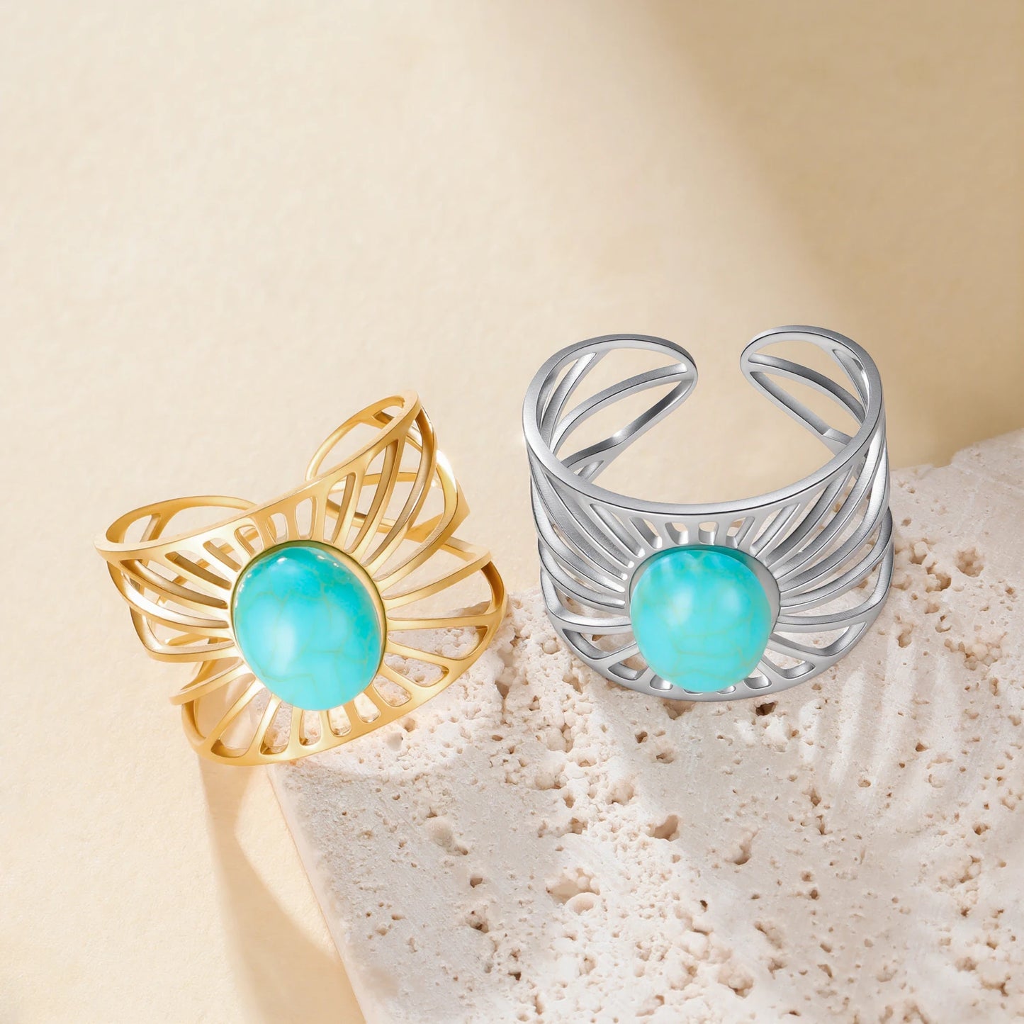 'The Guiding Light' Adjustable Ring / Stainless Steel with Turquoise