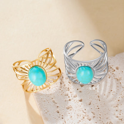 'The Guiding Light' Adjustable Ring / Stainless Steel with Turquoise