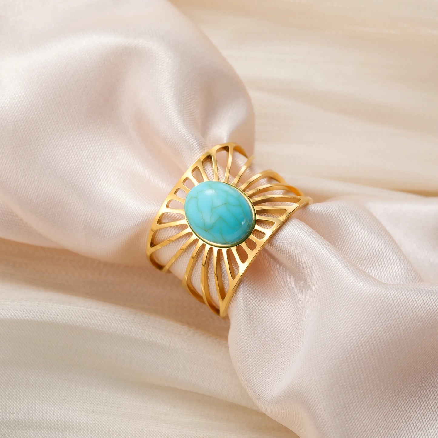 'The Guiding Light' Adjustable Ring / Stainless Steel with Turquoise
