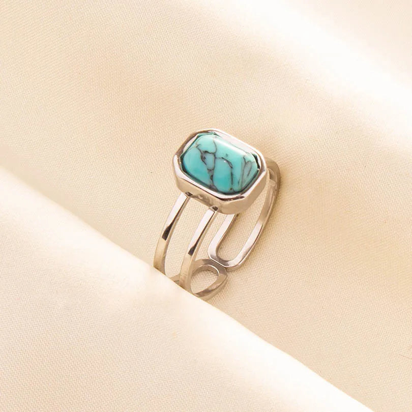 'The Spirit of Serenity' Adjustable Ring / Stainless Steel with Turquoise