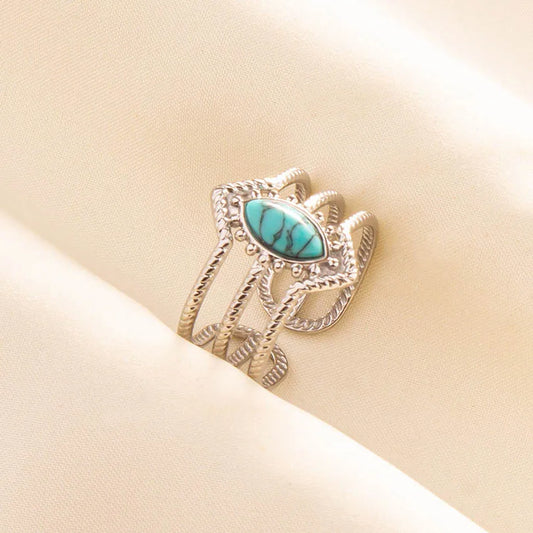 'The Spirit of Serenity' Adjustable Ring / Stainless Steel with Turquoise