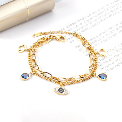 Protected in Light Charm Bracelet / Stainless Steel / Blue & Clear Cubic Zirconia