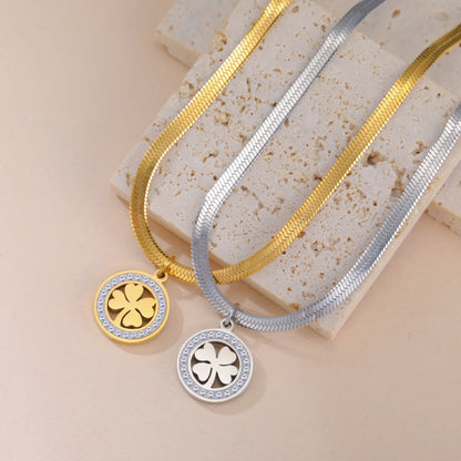 'The Sacred Luck' Four Leaf Clover Necklace / Stainless Steel