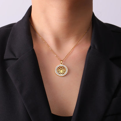 'Lotus Serenity' Lotus Flower Necklace with Cubic Zirconia / Stainless Steel