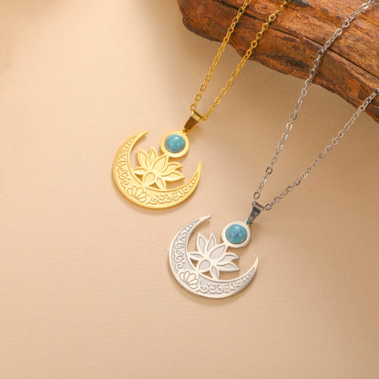 'Lotus Serenity Moon' Pendant / Stainless Steel