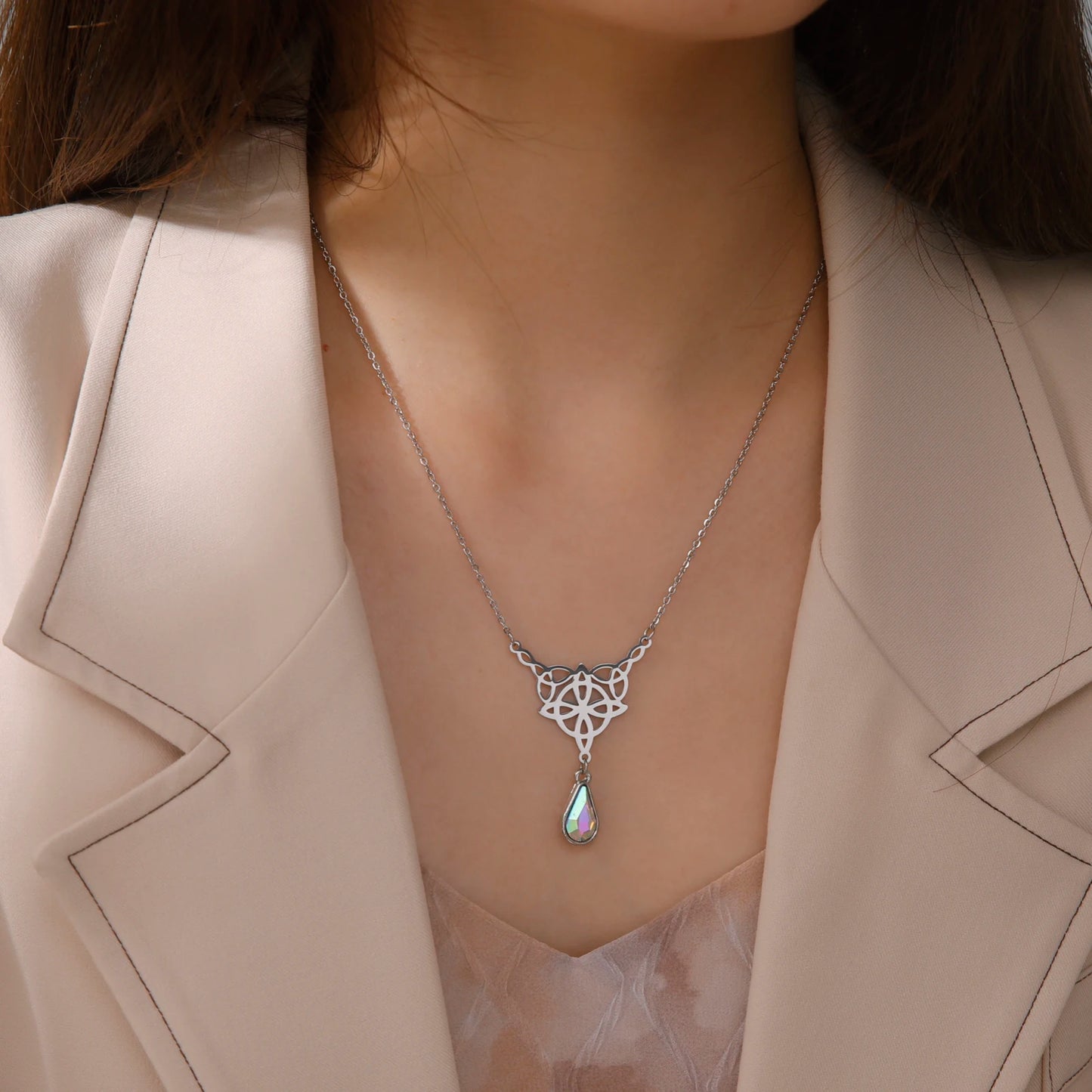 'Eternal Trinity Harmony' Necklace with Crystal drop / Stainless Steel