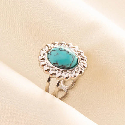 'The Spirit of Serenity' Adjustable Ring / Stainless Steel with Turquoise