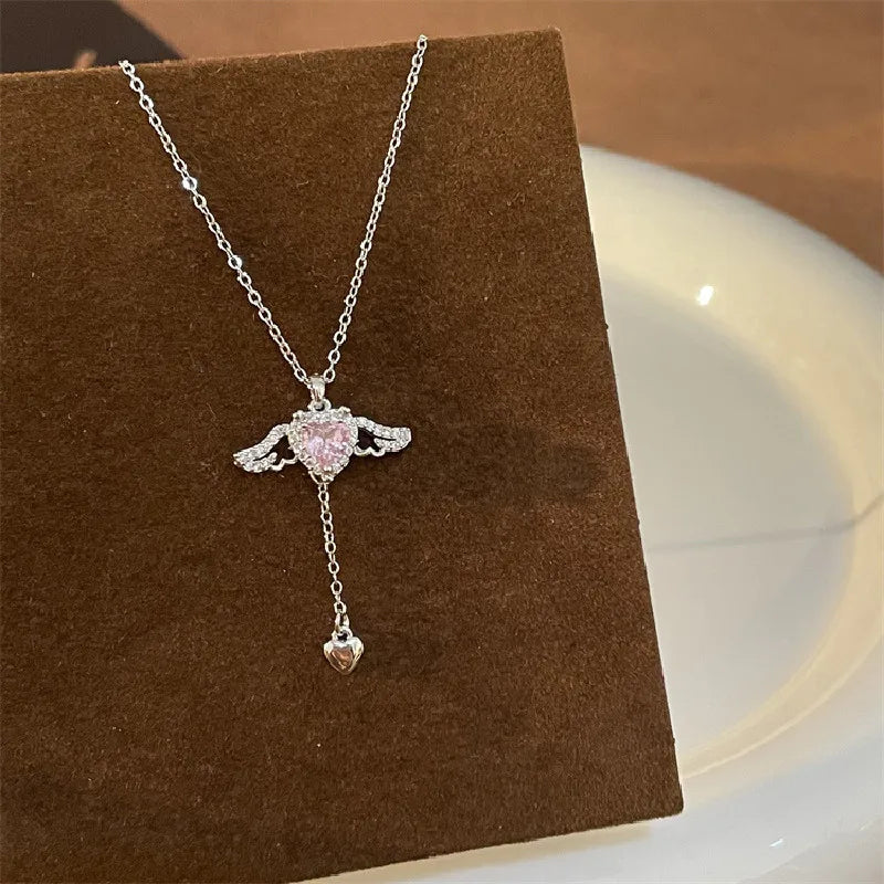 'Divine Love' Angel Wing Necklace / Stainless Steel with Zirconia