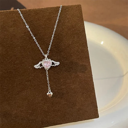 'Divine Love' Angel Wing Necklace / Stainless Steel with Zirconia