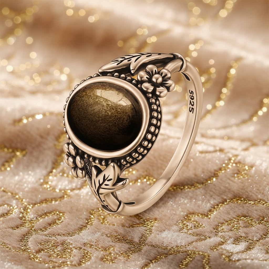 Golden Guardian Ring / Sterling Silver / Golden Obsidian