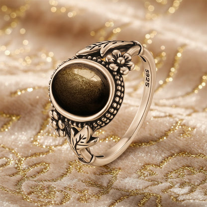 Golden Guardian Ring / Sterling Silver / Golden Obsidian