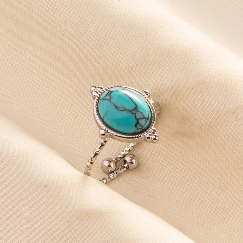 'The Spirit of Serenity' Adjustable Ring / Stainless Steel with Turquoise