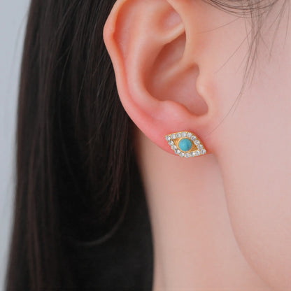 'Divine Protection' Evil Eye Earrings with Turquoise and Cubic Zirconia stones / Stainless Steel