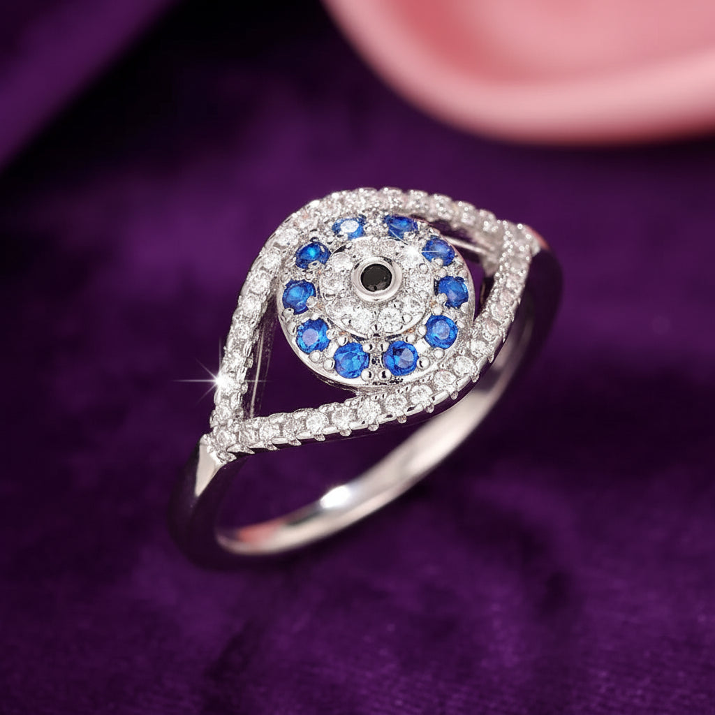 Eye of Protection Ring / Sterling Silver / Blue Zirconia